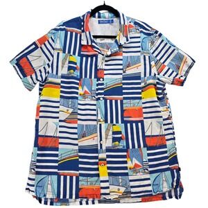 Nautica Blue Sail Men's Large Linen Cotton Short Sleeve Button Up Shirt Nautical